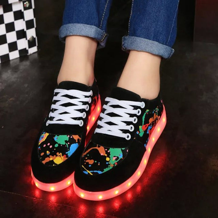 Damen nan LED-Leuchtsneaker mit Farbklecks-Design und stoßdämpfender Lichtsohle Drune