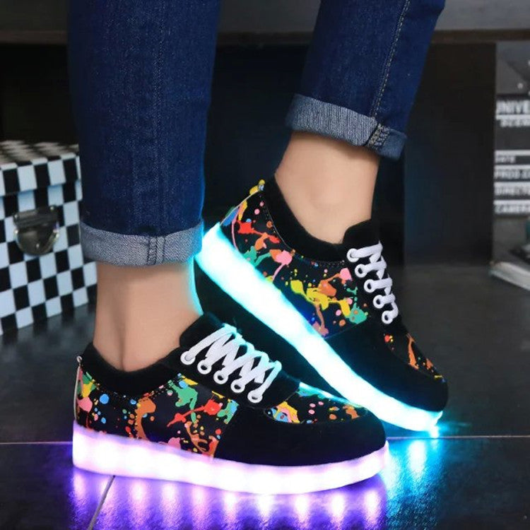 Damen nan LED-Leuchtsneaker mit Farbklecks-Design und stoßdämpfender Lichtsohle Drune