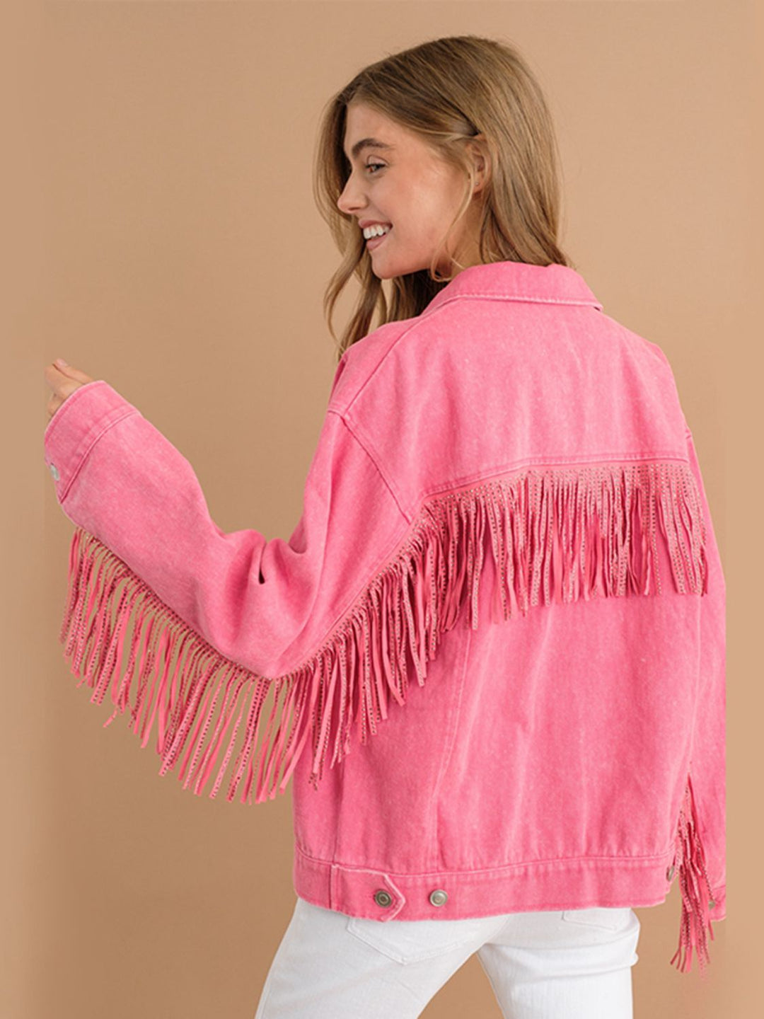 Drune | Fransen-Detail Gefallene Schulter Denimjacke