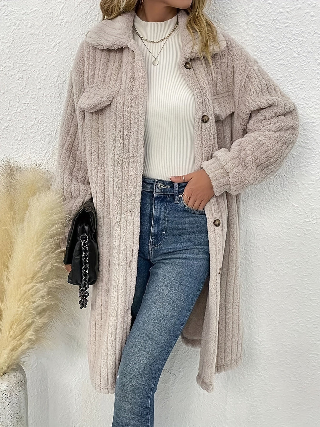Drune | Lange, Weiche Samtjacke mit Knöpfen Polyester Warm und Bequem