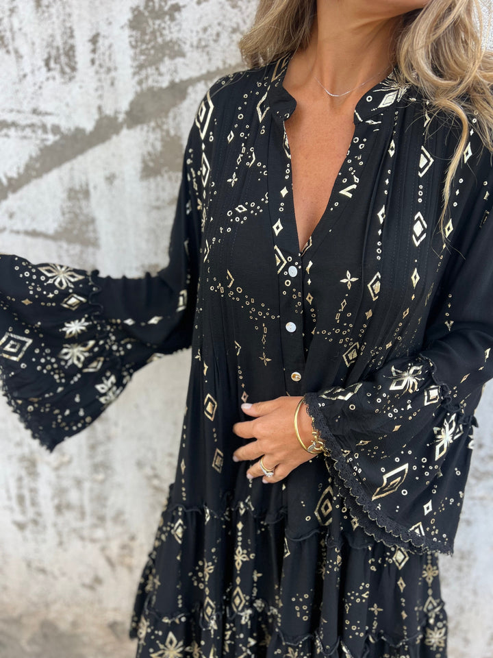 Drune | Boho Metallic Hemdkleid