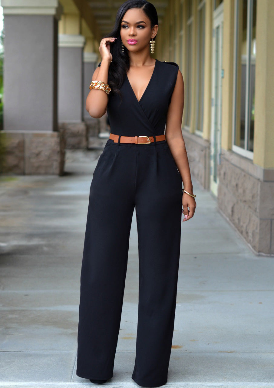 Damen Stilvoller Jumpsuit mit Taillengürtel und weitem Bein Drune