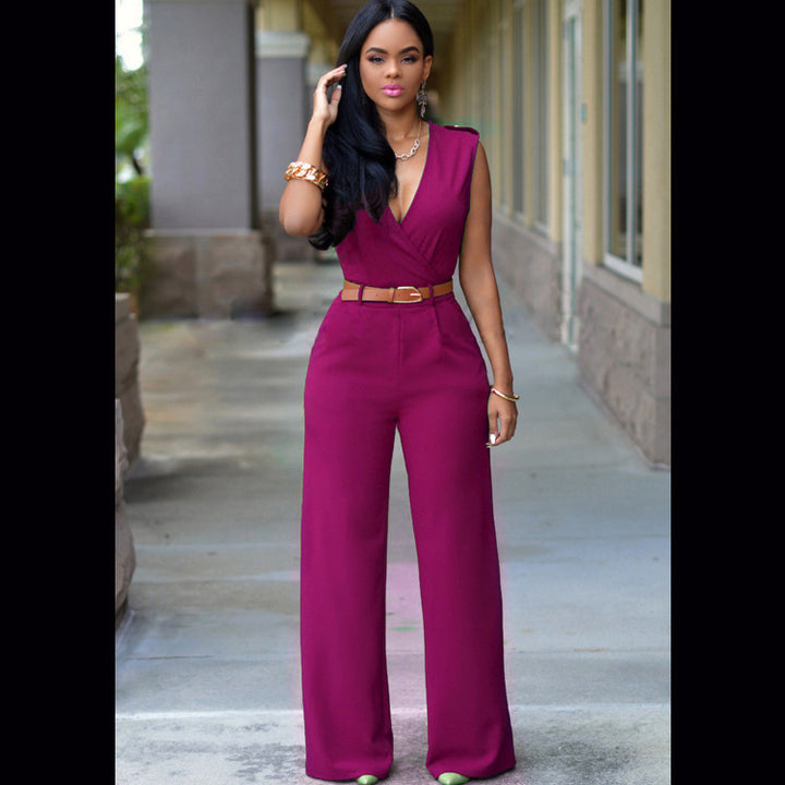 Damen Stilvoller Jumpsuit mit Taillengürtel und weitem Bein Drune