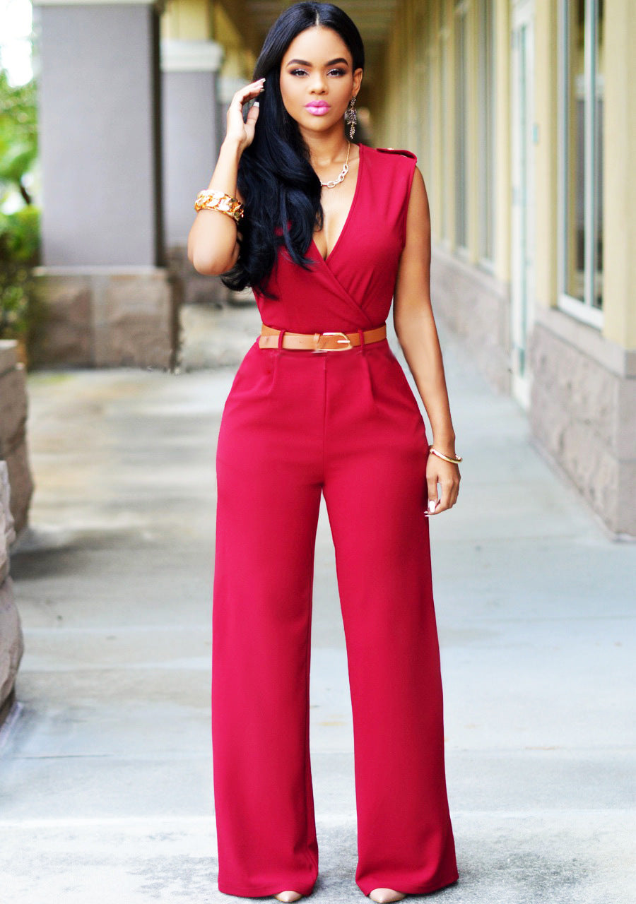Damen Stilvoller Jumpsuit mit Taillengürtel und weitem Bein Drune