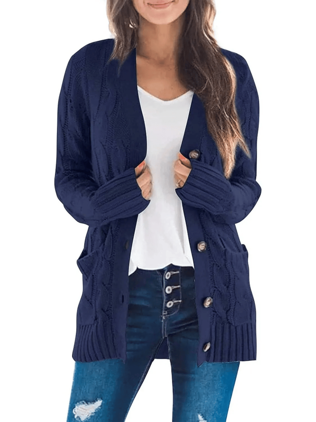Drune | Offener Strickcardigan mit Zopfmuster
