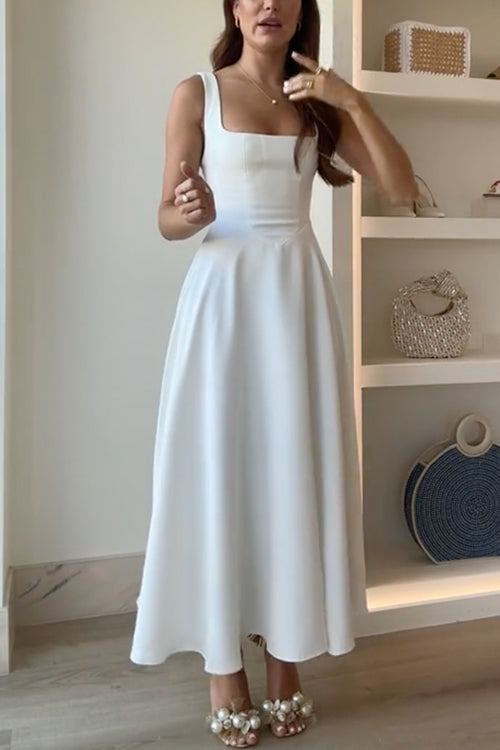 Drune | Elegantes Quadrat-Ausschnitt A-Linien Swing Maxi Cami Kleid