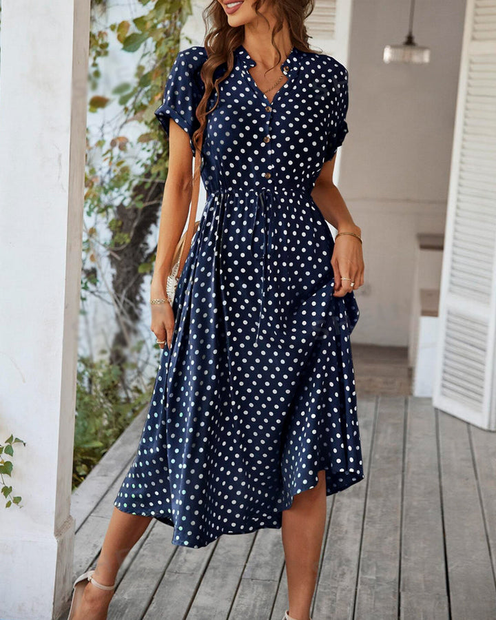 Drune | Punkte-Muster Kleid mit Bindeband und Knöpfen