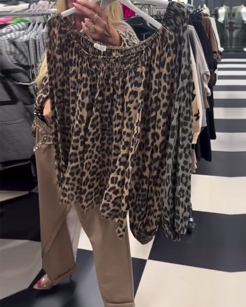 Drune | Ein Schulter Bluse mit Leopardenmuster