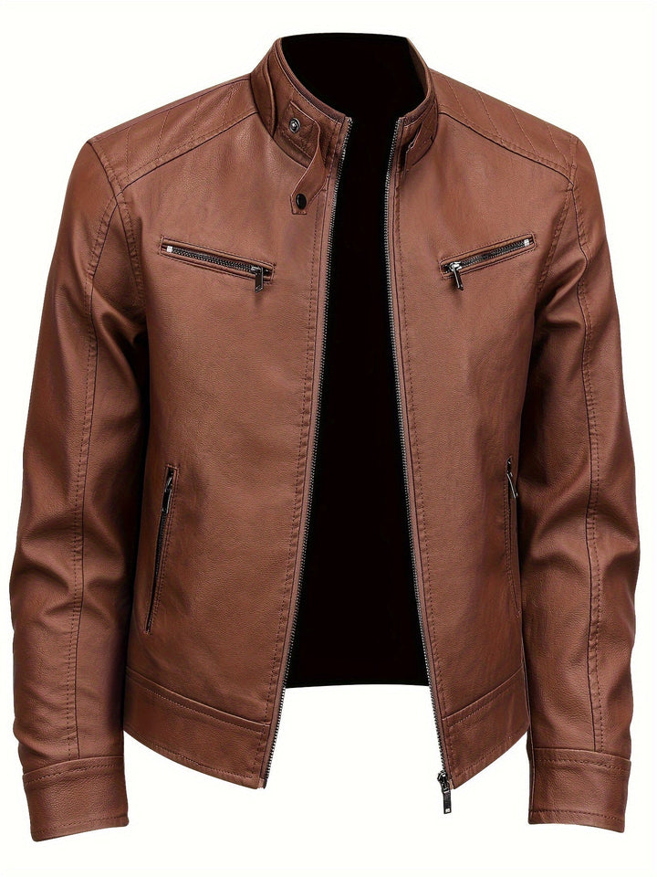 Drune | Lederjacke mit Stehkragen und Reißverschlussärmeln