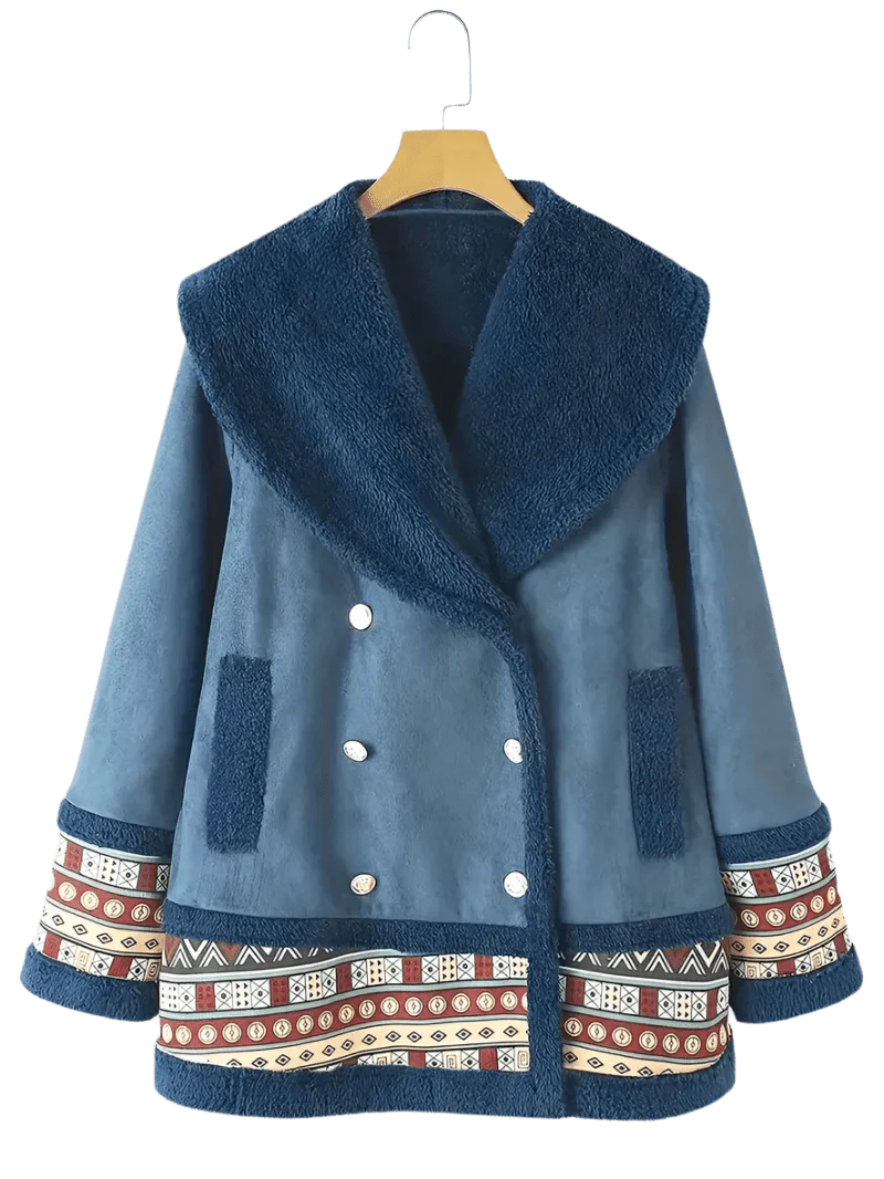 Drune | inspirierte Faux-Suede-Jacke - Sherpa-Futter - Bestickter Saum - Gemütlicher Winterstil