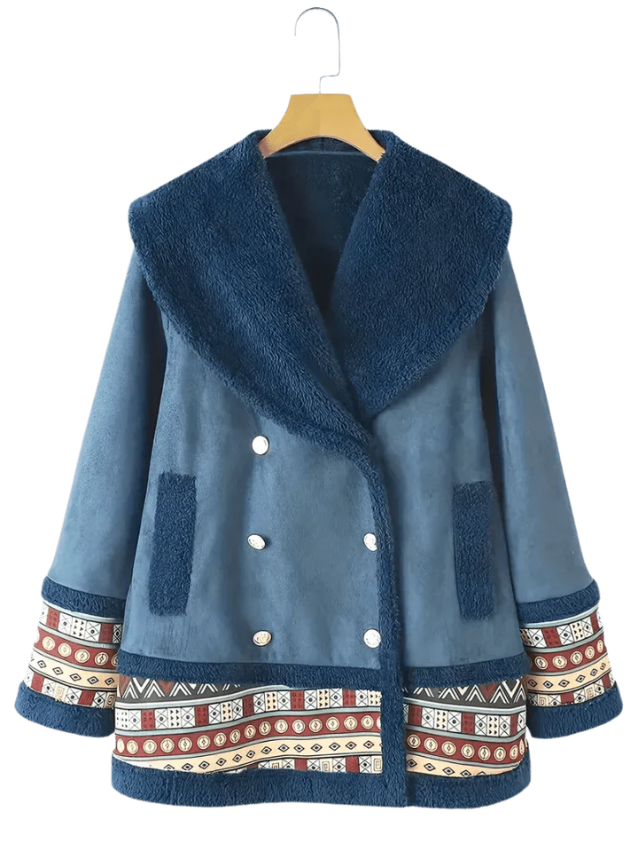 Drune | inspirierte Faux-Suede-Jacke - Sherpa-Futter - Bestickter Saum - Gemütlicher Winterstil
