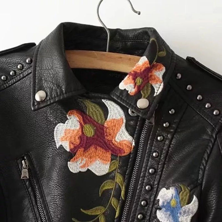Drune | Bestickte Kunstlederjacke - Nieten Details - Kühner Motorradstil - Vielseitige Oberbekleidung