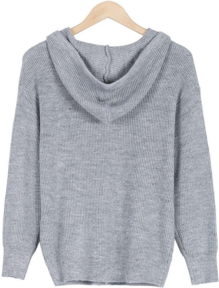 Drune | Grau Strick Hoodie mit Reißverschluss Wolle Komfortabel und Warm