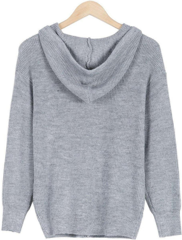 Drune | Grau Strick Hoodie mit Reißverschluss Wolle Komfortabel und Warm