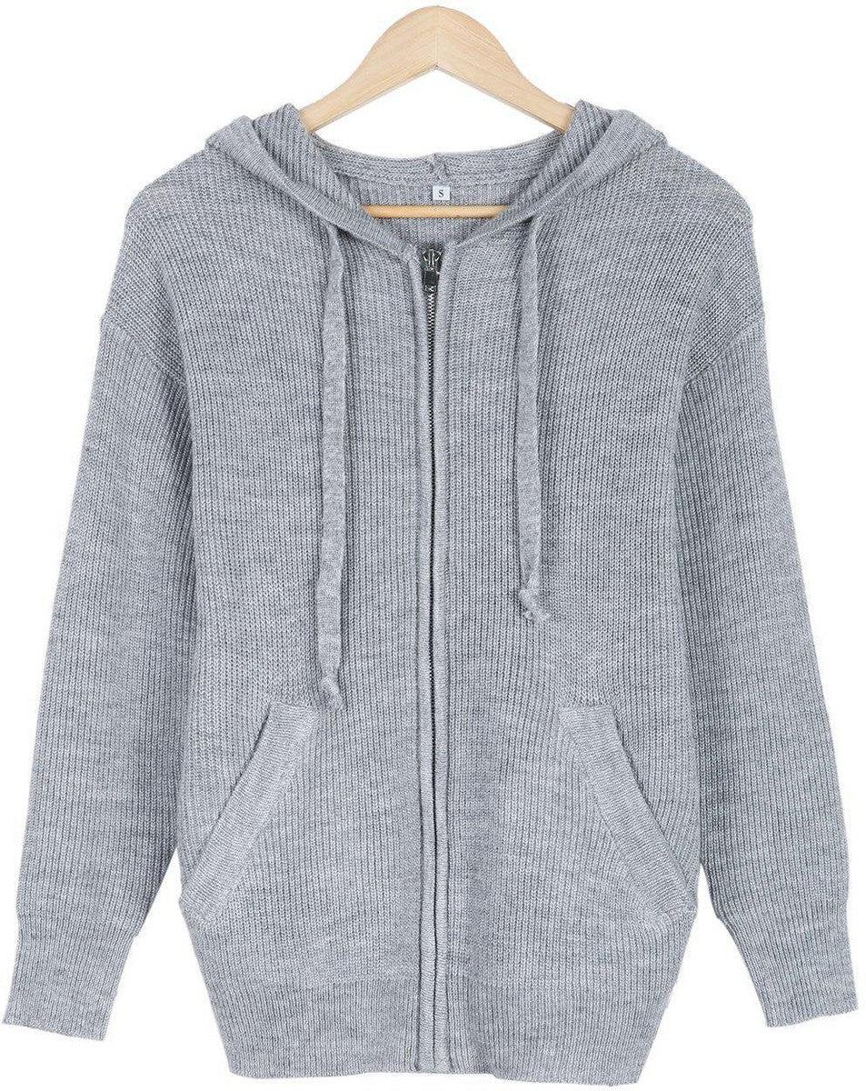 Drune | Grau Strick Hoodie mit Reißverschluss Wolle Komfortabel und Warm