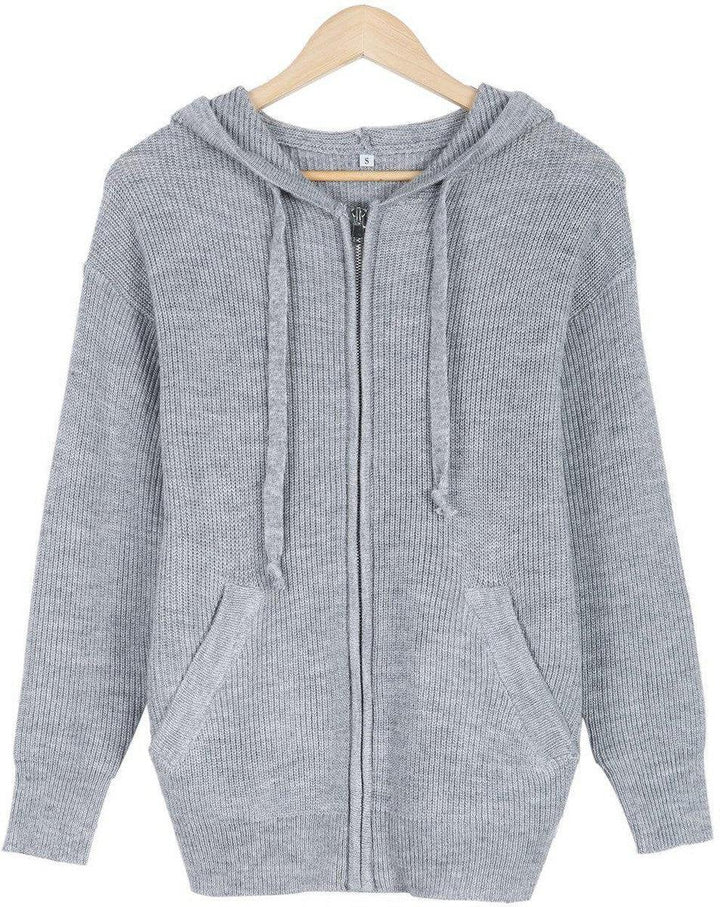 Drune | Grau Strick Hoodie mit Reißverschluss Wolle Komfortabel und Warm