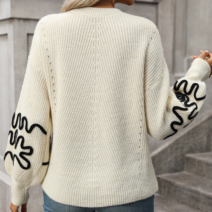 Drune | Strickpullover mit Bestickten Ärmeln Lockere Passform Kreativ und Schick