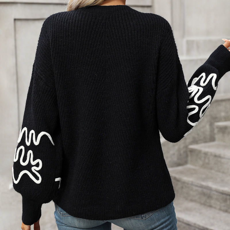 Drune | Strickpullover mit Bestickten Ärmeln Lockere Passform Kreativ und Schick