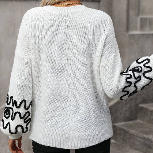 Drune | Strickpullover mit Bestickten Ärmeln Lockere Passform Kreativ und Schick