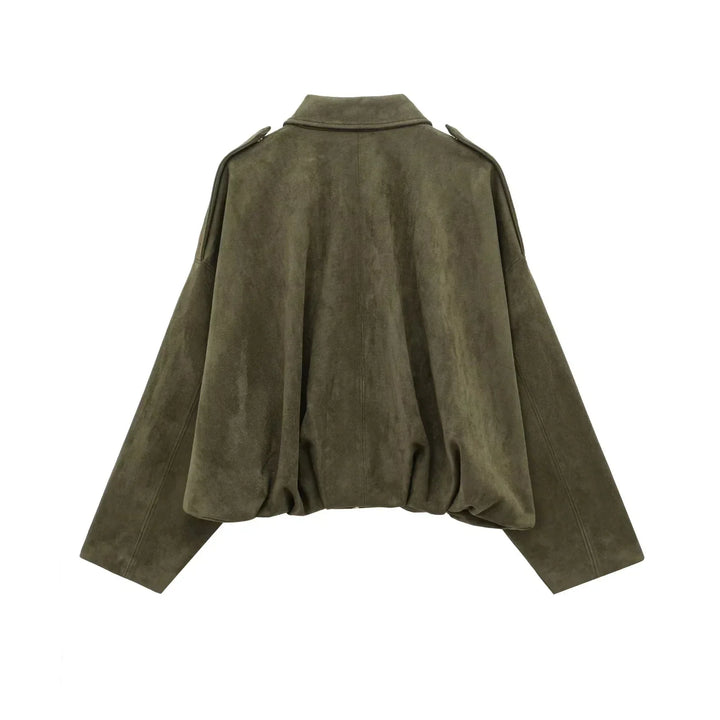 Drune | Überdimensional Jacke - Weiche Wildlederoptik - Voll gefüttert - Khaki