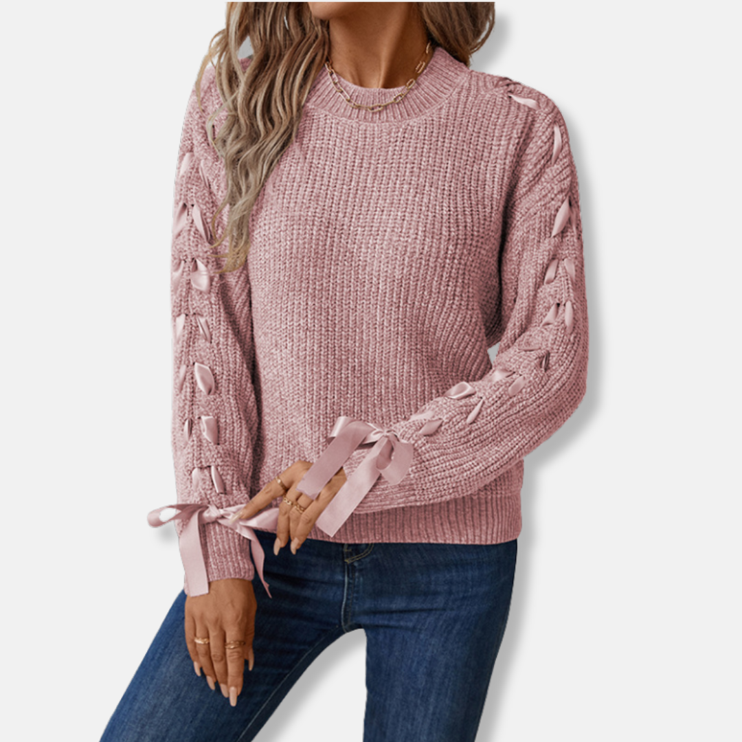 Drune | Pullover Sweatshirt - Lässige Passform - Weiches Strick - Schnür-Ärmel - Rundhalsausschnitt