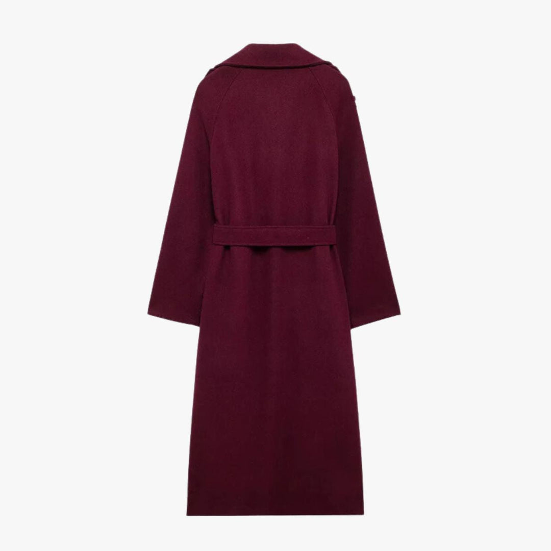 Drune | Eleganter Trenchcoat in Bordeauxrot mit Gürtel