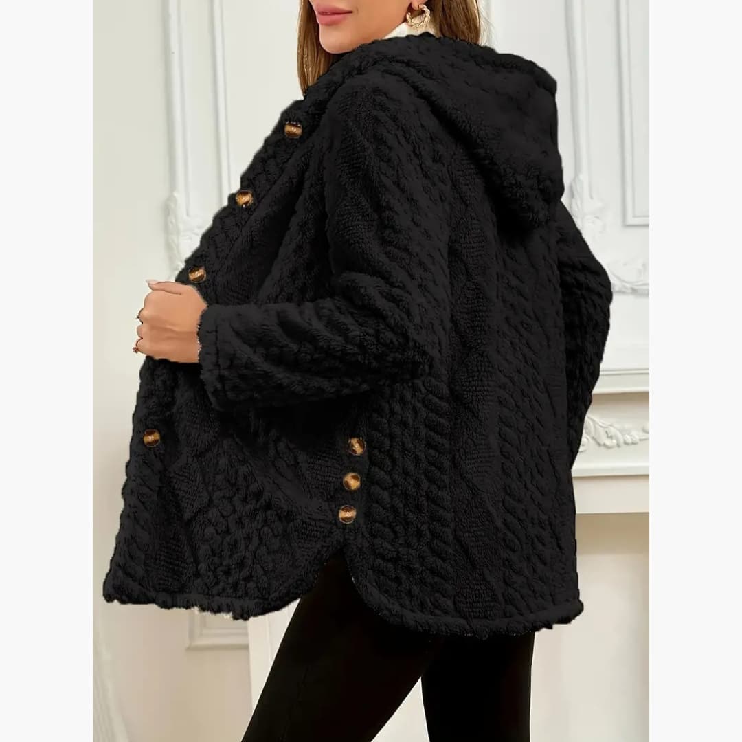 Drune | Gemütlicher Hoodie mit Teddy-Pullover und Knopf vorne für Damen