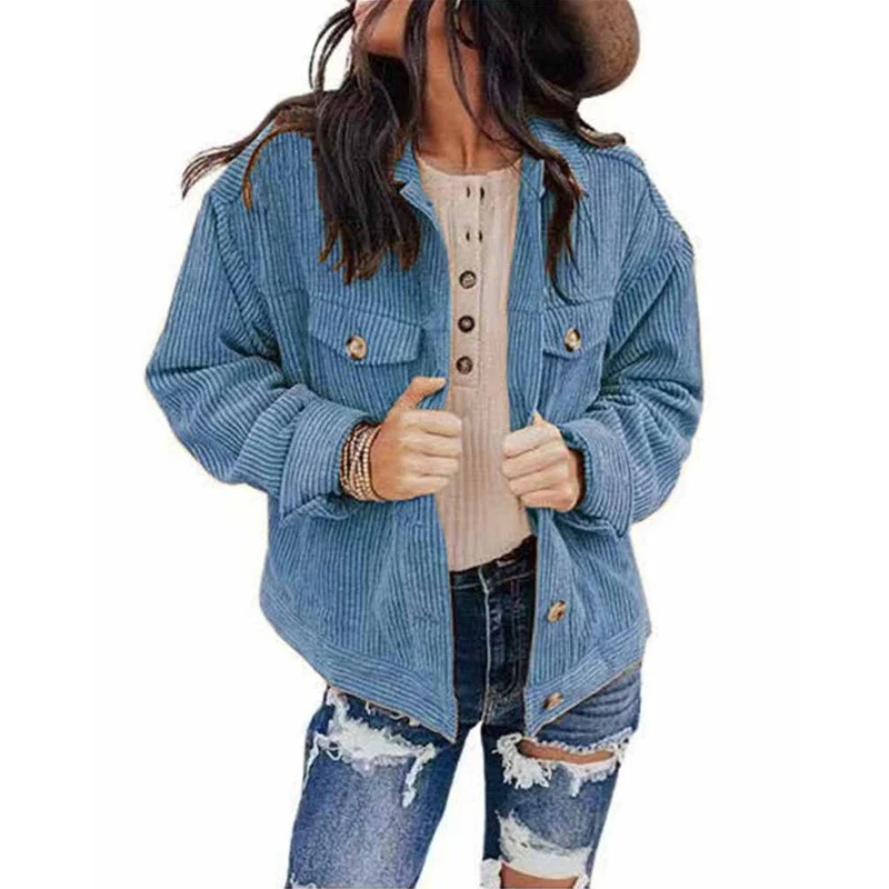 Drune | Damen Jacke Cord Oversize Look Mit Knöpfen Und Brusttaschen