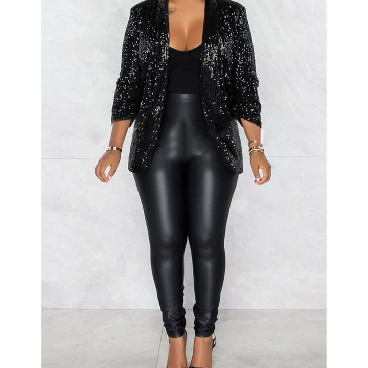 Drune | Damen Glänzender Party Blazer Mantel Pailletten