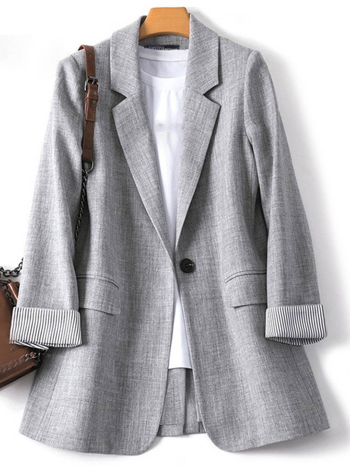 Drune | Langer Damen Blazer mit Gestreiftem Futter und Aufgeschlagenen Manschetten