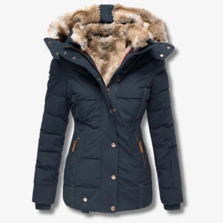 Drune | Damen Pufferjacke – Taillierte Silhouette – Kunstpelzkapuze – Gesteppt Wasserabweisend