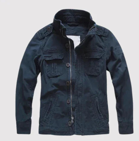 Drune | Jeansjacke Reguläre Passform Knopfverschluss Hoher Kragen Mehrere Taschen Schulterklappen