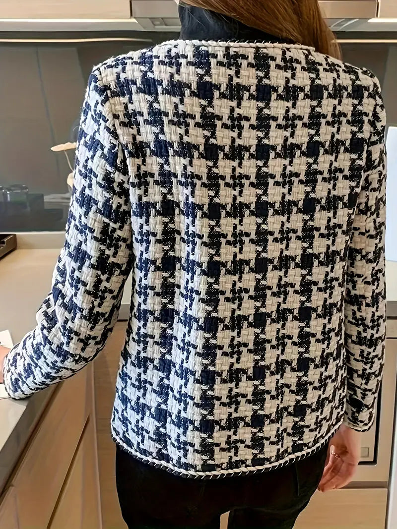 Drune | Hahnentritt-Muster, offene Jacke, lässige Langarm-Outfits