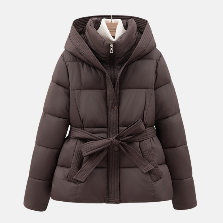 Drune | Damen Padded Coat – Slim Fit Steppdesign – Mit Kapuze und Taillenzug – Reißverschlussverschluss
