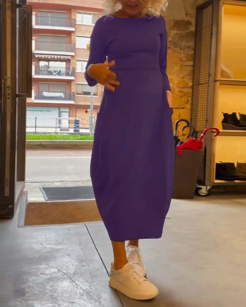 Drune | Kleid mit Rundhalsausschnitt und Langen Ärmeln und Tasche