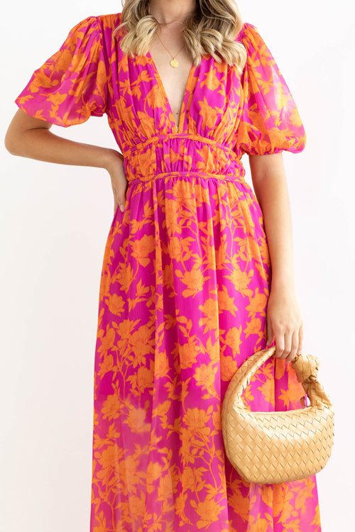 Drune | Real Love Print Puffärmel Maxi Kleid