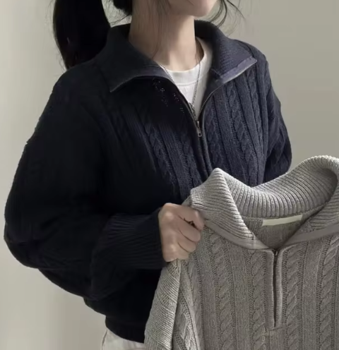 Drune | Vintage Half Zipper Damen Pullover