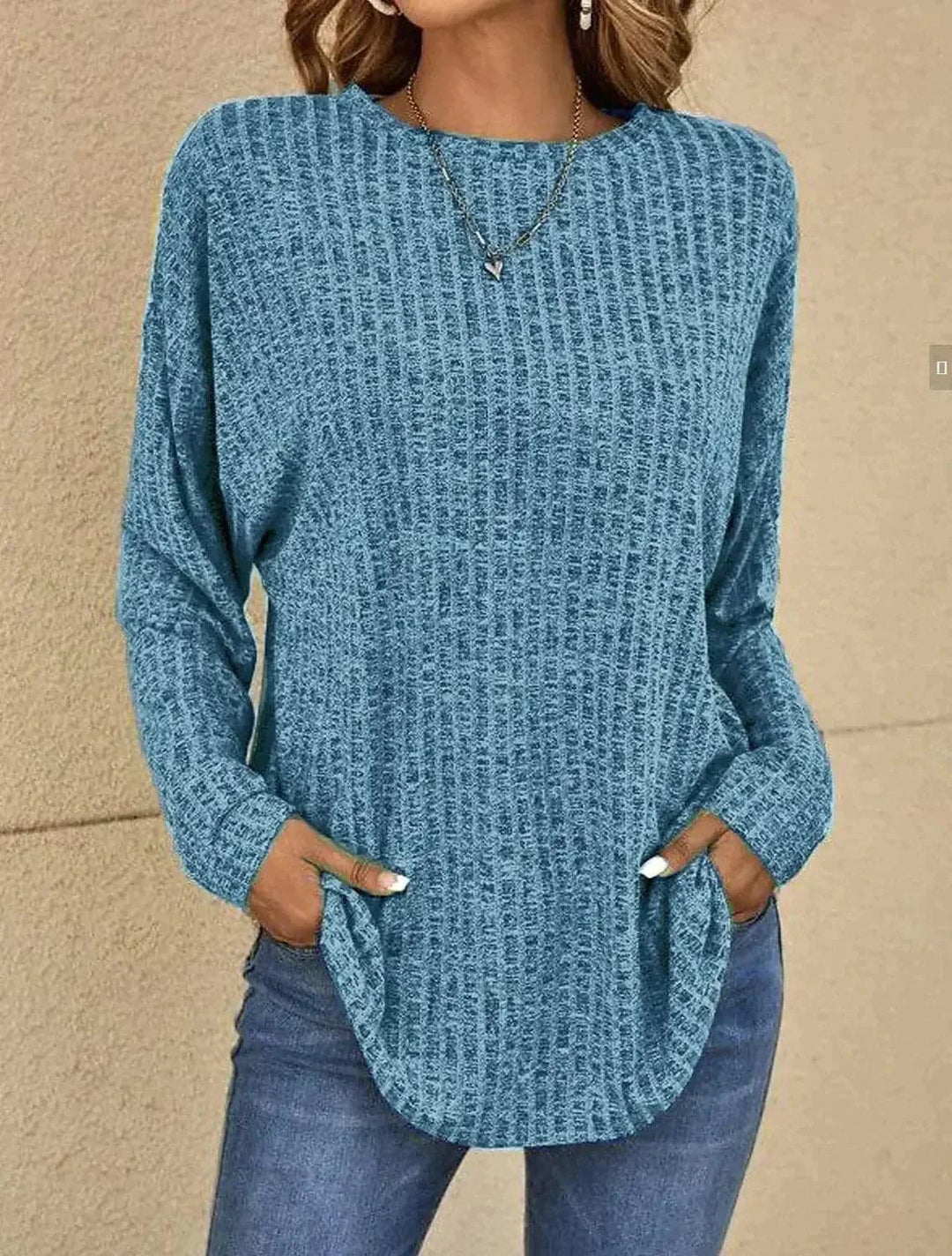 Drune | Stricktextur Lange Ärmel Lockerer Schnitt Rundhalsausschnitt