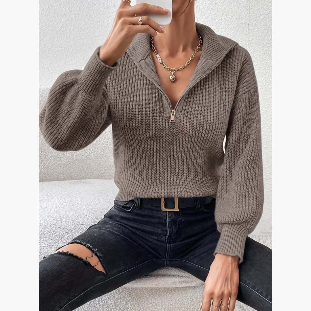 Drune | Stilvoller Pullover mit V-Ausschnitt und Reißverschluss für Damen