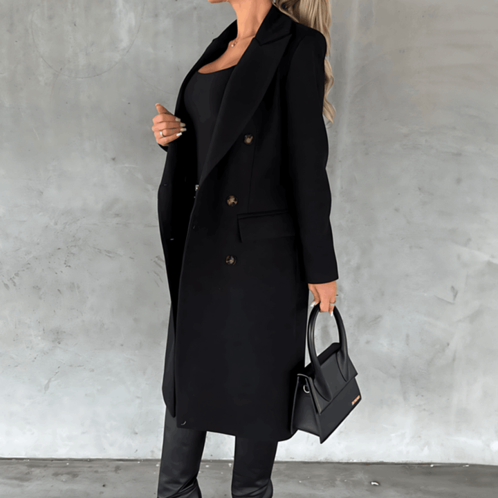 Drune | Lange Elegante Smart Lässig Jacke mit Knöpfen und Hohem Kragen