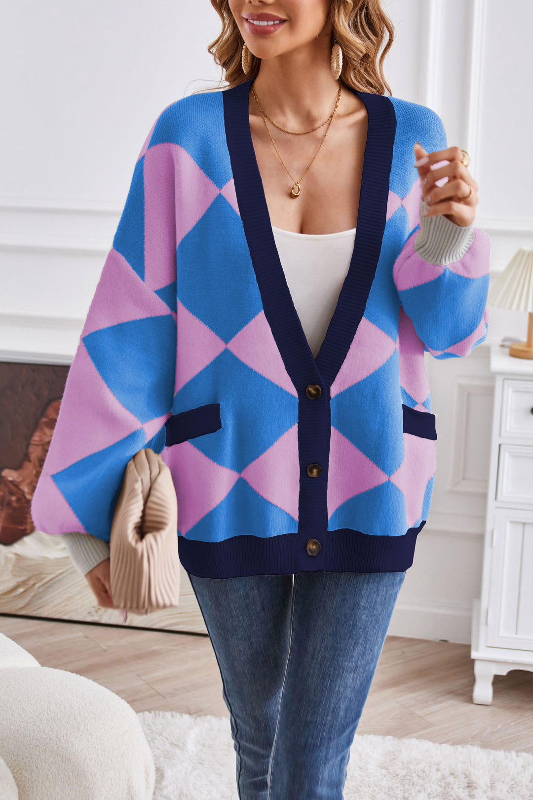 Drune | Damen Patchwork-Weste mit V-Ausschnitt und Karos