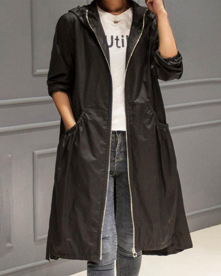Drune | Kapuzen-Trenchcoat - Fließendes A-Linien-Design - Wasserabweisender Stoff - Legere Oberbekleidung