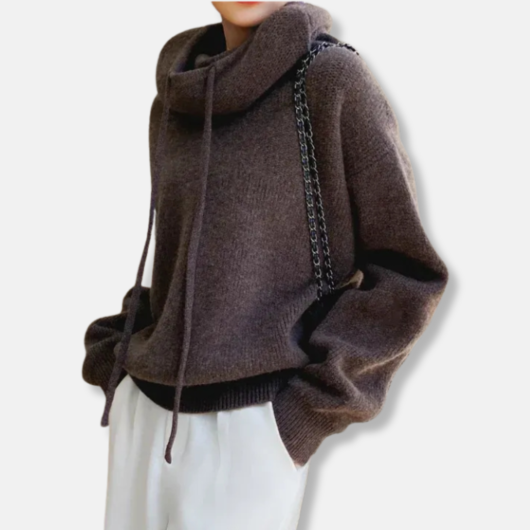 Drune | Gestrickter Sweatshirt - Übergröße Entspannt Passform - Weiches Strickmaterial - Kapuze mit Kordelzug