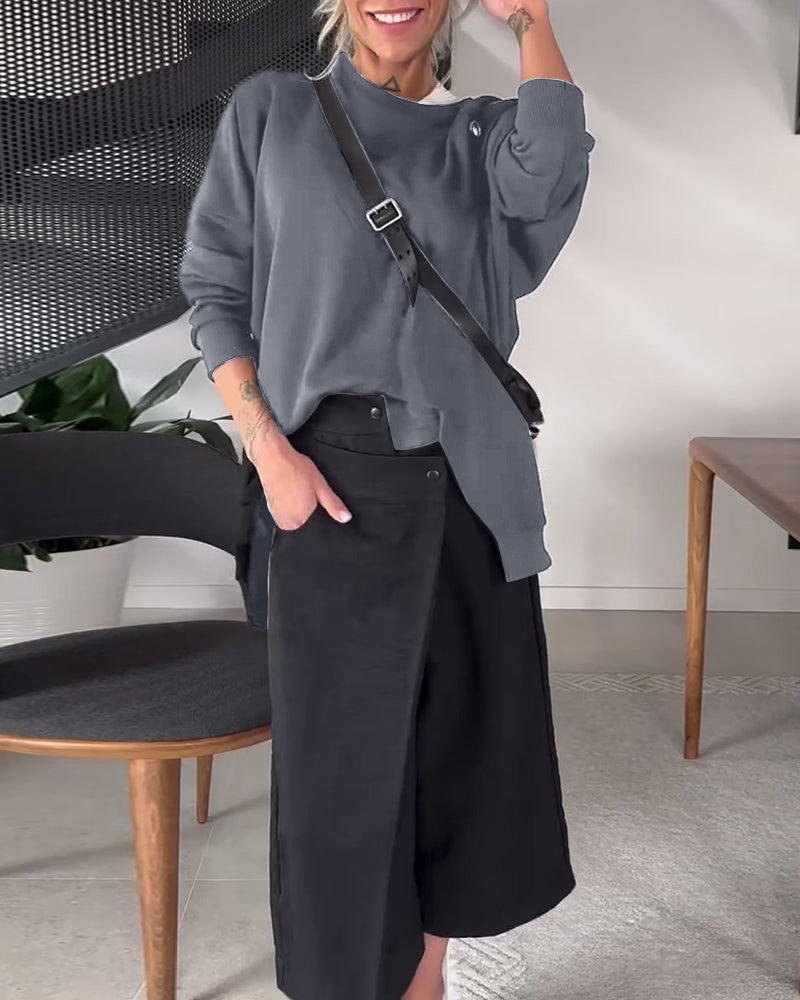 Drune | Sweatshirt mit Rundhalsausschnitt und Schlitz in Unifarbe