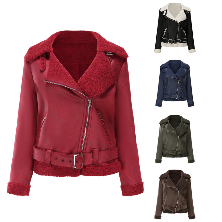 Drune | Winterjacke aus Kunstwildleder mit Fell und Gürtel
