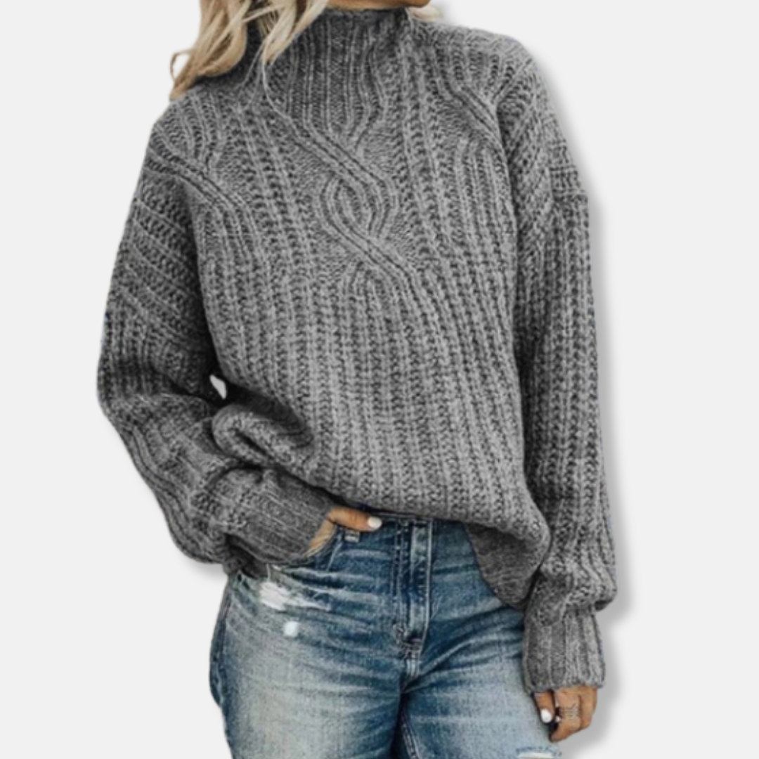 Drune | Pullover Sweatshirt - Wolle Kabelstrick - Hoher Kragen - Lässig Fit - Lange Ärmel