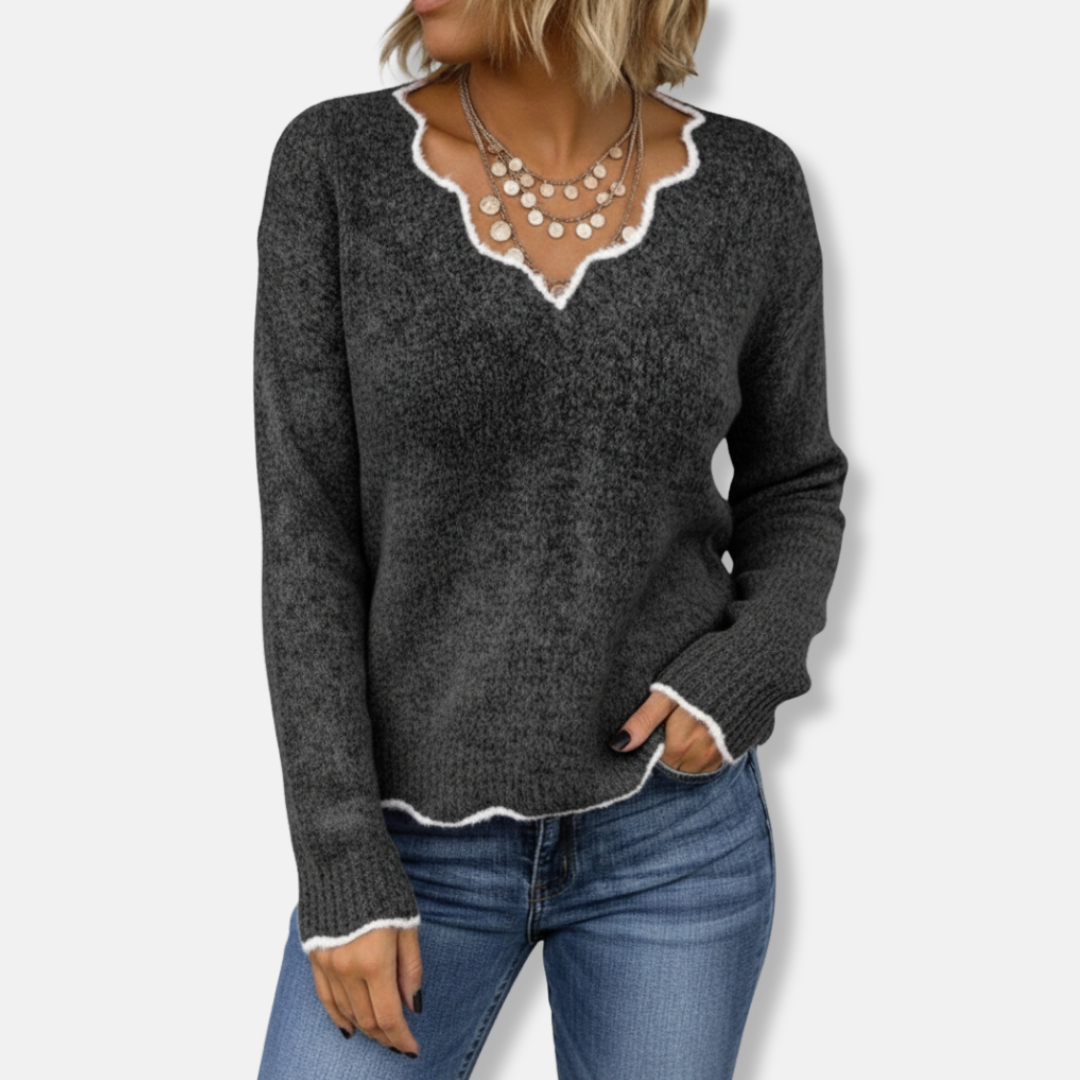 Drune | Sweatshirt - Lässige Passform - Wollstrick - Zackenkragen - Weicher Freizeitpullover