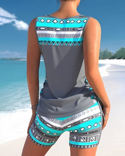 Drune Tankini-Set | Sommerliches Tankini-Set mit geometrischem V-Ausschnitt
