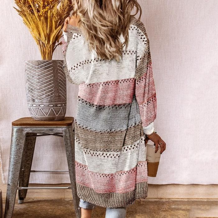 Drune | Strickjacke Langer Offener Front Strukturiertes Muster Gerippte Bündchen