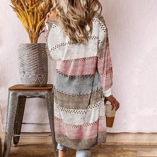 Drune | Strickjacke Langer Offener Front Strukturiertes Muster Gerippte Bündchen